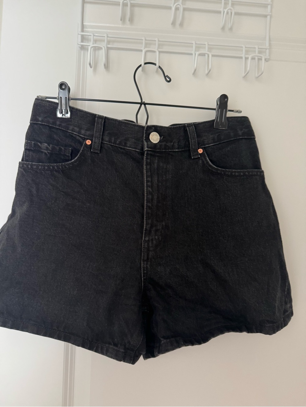 Mango Black High-Rise Denim Shorts